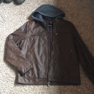 Brand new men’s hooded leather jacket